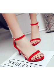 Women's Shoes Leatherette Stiletto Heel Heels / Open Toe Sandals Outdoor / Dress / Casual Black / Red / Beige