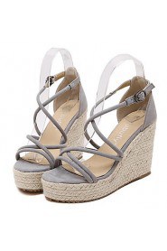 Women's Shoes Fleece Wedge Heel Wedges / Heels Sandals Outdoor / Casual Black / Gray / Beige