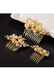 3pcs Leaf Flower Shape Crystal Pearl Hair Combs Jewelry for Wedding Party (Set of 3)