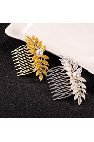 Women's Leaf Crystal Pearl Hair Combs Jewelry for Wedding Party