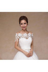 Wedding Wraps Collars Sleeveless Lace Ivory Wedding Appliques / Pearls