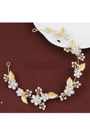 Lady's Baroque Style Gold Leaf Olive Crystal Pearl Headband Forehead Hair Jewelry for Wedding Party (Length:28cm)