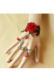 Retro Butterfly Black Lace Red Roses Bracelet Ring Set