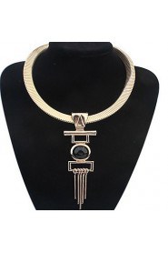 Exaggerated Punk Crude Snake Chain Tassel Black Gem Necklace