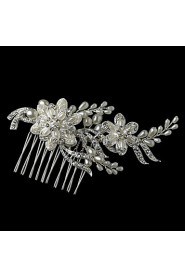 Charming Wedding Party Bride Flower Austria Crystal Pearls Handmake Silver Combs Hair Accessories