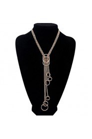Unique Multi-layer Metallic Circle Ring Necklace Sweater Chain