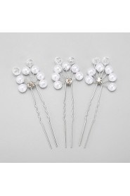 Women's / Flower Girl's Rhinestone / Alloy / Imitation Pearl Headpiece-Wedding / Special Occasion Hair Pin 3 Pieces Clear Round