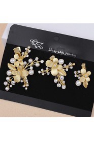 Lady's Baroque Style Gold Leaf Olive Crystal Pearl Barrette Clip Hair Jewelry for Wedding Party (Set of 3)