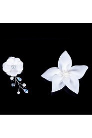Satin Flowers With Imitation Pearl Wedding/Party Headpiece (Set Of 2)