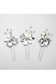 Women's / Flower Girl's Rhinestone / Alloy Headpiece-Wedding / Special Occasion Hair Pin 3 Pieces White Round