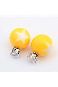Beautiful Candy-colored Five-pointed Star Pattern Printing Round Earrings