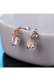 Europe Tide Crystal Ribbon Shape Twisted Silver Zircon Earrings