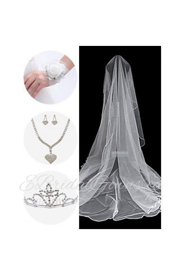 Wedding Accessories Set(Veil & Wrist Corsage & Headdress & Necklace & Earrings)