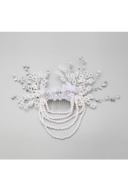 Women's / Flower Girl's Rhinestone / Alloy / Imitation Pearl / Chiffon Headpiece-Wedding / Special Occasion Hair Combs 1 Piece White Round