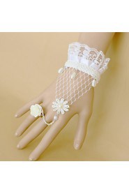 Fashion White Rose Lace Pearl Bracelet Ring Set