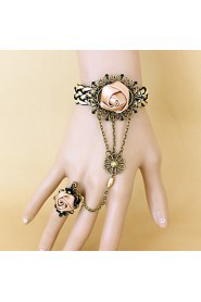 New Fashion Retro Coffee Rose Bracelet Ring Set