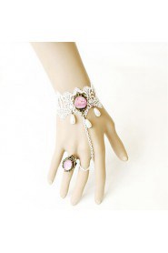 Vintage White Lace Water Pearl Bracelet Ring Set