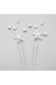 Women's / Flower Girl's Pearl / Alloy / Imitation Pearl Headpiece-Wedding / Special Occasion Hair Pin 2 Pieces White Round
