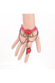 Vintage Red Rose Bowknot Bracelet With Ring