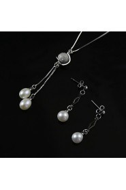 White 3.5 - 4mm A Pearl Necklace With Silver Chain Matching Earring
