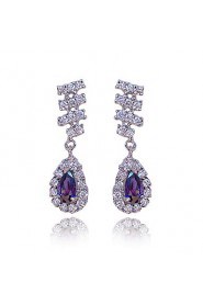 Beautiful Purple Platinum Plated With Oval Shape Cubic Zirconia Earrings