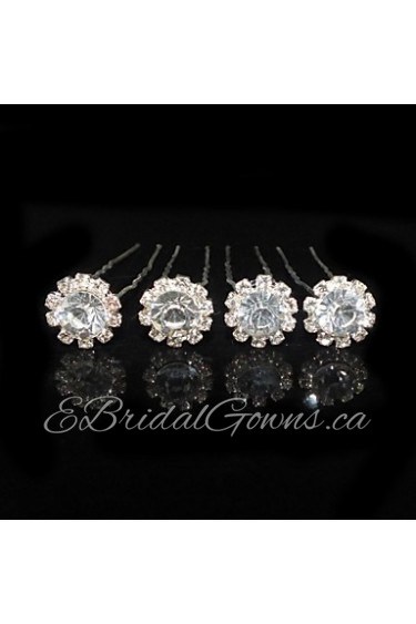Fine Four Pieces Alloy Flower Shape Wedding Bridal Hairpins With Rhinestones