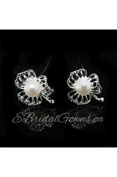 Fine Two Pieces Alloy Wedding Bridal Hairpins With Imitation Pearls