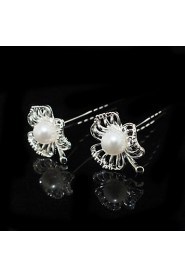 Fine Two Pieces Alloy Wedding Bridal Hairpins With Imitation Pearls