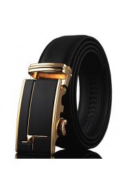 Men Business Automatic Buckle Black Leather Wide Belt,Work/ Casual