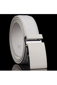 Men's Automatic Buckle White Genuine Leather Belt