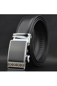 Men Black Automatic Buckle Genuine Leather Wide Belt Waist Strap,Work/ Casual