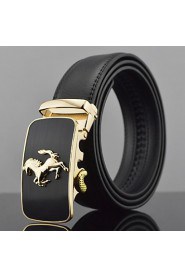 Men Horse Icon Automatic Buckle Genuine Leather Wide Belt,Work/ Casual