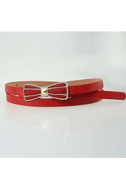 Women Leather Bow Simple Skinny Belt,Vintage/ Cute/ Party/ Casual Alloy