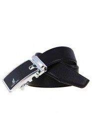 Men's Cowhide Belt Business Automatic Buckle Belt Black