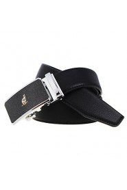 Men's Cowhide Belt Business Automatic Buckle Belt Black