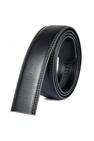 Mens Black Ratchet Belt Fashion Business Casual Style Genuine Leather No Buckle 3.5cm Width