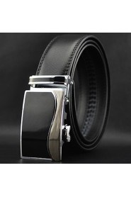 Men Black Business Automatic Buckle Leather Wide Belt,Work/ Casual