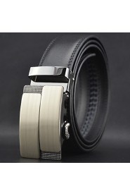 Men Black Automatic Buckle Genuine Leather Wide Belt Business Waist Strap,Work/ Casual