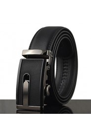 Men Black Business Automatic Buckle Genuine Leather Wide Belt Waist Strap,Work/ Casual