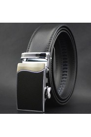 Men Business Automatic Buckle Leather Wide Belt,Work/ Casual Black