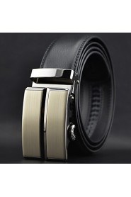 Men Simple Business Automatic Buckle Leather Wide Belt,Work/ Casual Black