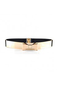 Women Mirror Waist Belt Metallic Bling Gold Plate Bow Elastic Wide Obi Belt Waistband