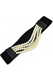 Women Faux Leather Waist Belt,Cute Imitation Pearl