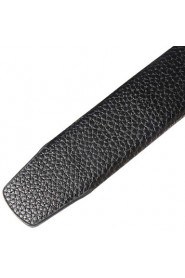Mens Black Ratchet Belt Business Casual Genuine Leather No Buckle 3.5cm Width
