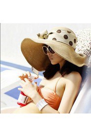 Women Casual Summer Linen/Straw Beach Casual Floppy Straw Sun Hat with Ribbon