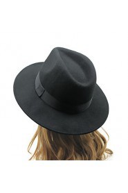 Unisex Cotton British Retro Jazz Hat Fashion Pure Color Bow Large Brimmed Hat