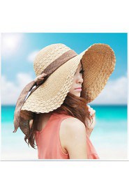 Women Casual Summer Linen/Straw Straw Hat with Bowknot