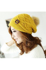 Pure Color Knit Wool Hat Autumn And Winter Warm Thick Decorative Buttons Hat