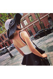 Women Straw Color Block Bow Floppy Hat,Cute/ Party/ Casual Spring/ Summer/ Fall