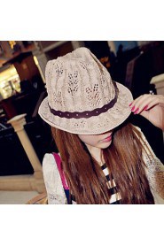 Women Straw Decorative Border Fedora Hat,Cute/ Party/ Casual Spring/ Summer/ Fall